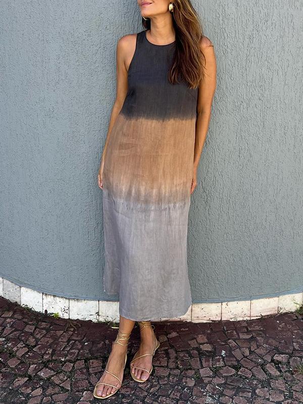 Ärmelloses Midikleid Damen Ombré-Farbverlauf mit Seitenschlitzen