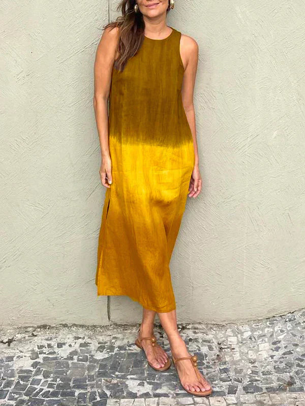 Ärmelloses Midikleid Damen Ombré-Farbverlauf mit Seitenschlitzen