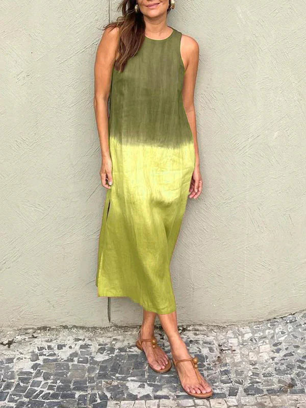 Ärmelloses Midikleid Damen Ombré-Farbverlauf mit Seitenschlitzen