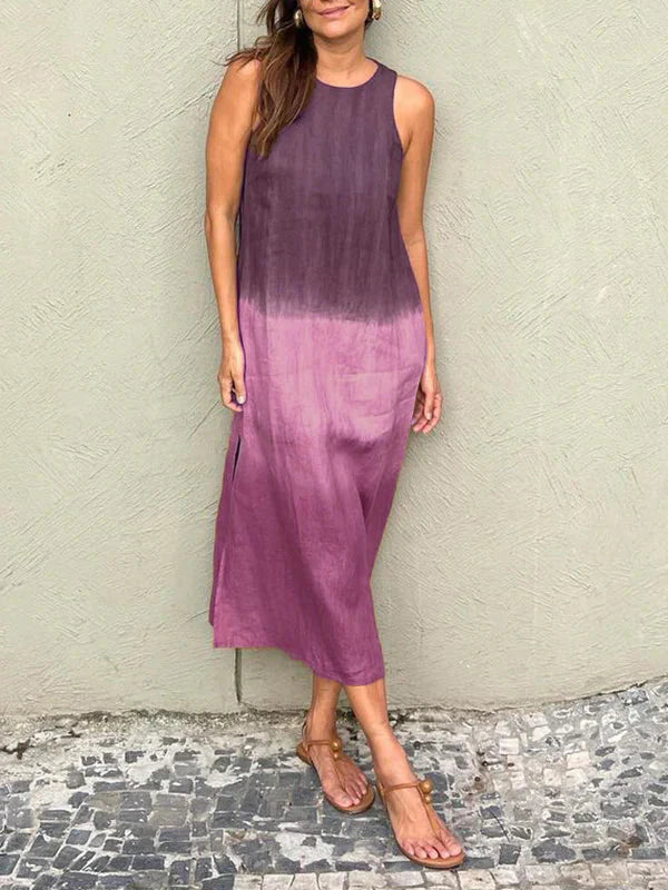 Ärmelloses Midikleid Damen Ombré-Farbverlauf mit Seitenschlitzen