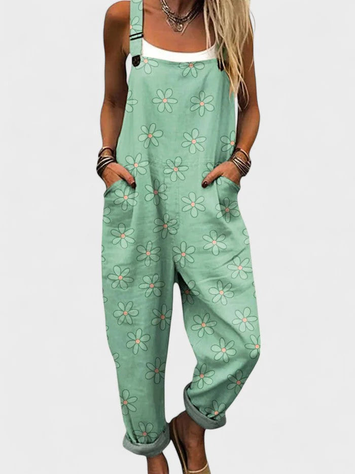 Bedruckter Jumpsuit Damen Blumenmuster mit Verstellbaren Trägern