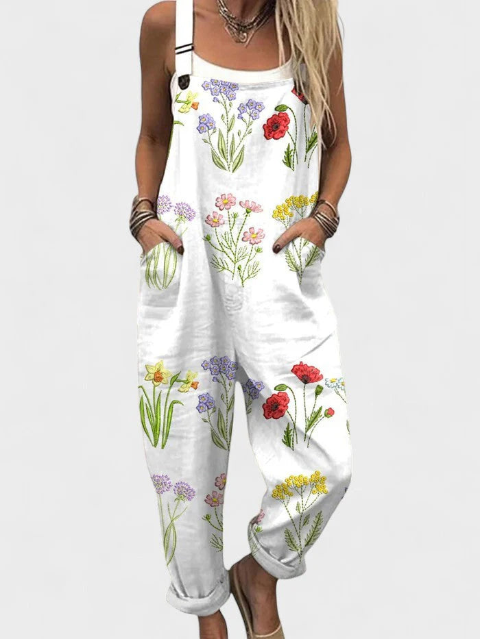 Bedruckter Jumpsuit Damen Blumenmuster mit Verstellbaren Trägern