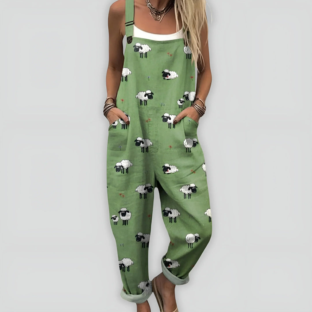 Bedruckter Jumpsuit Damen Umschlagsaum mit Verstellbaren Trägern