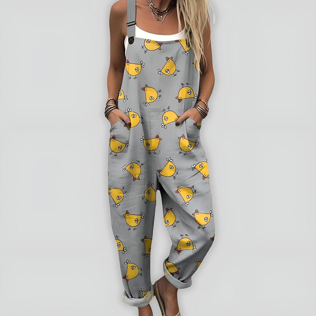 Bedruckter Jumpsuit Damen Umschlagsaum mit Verstellbaren Trägern
