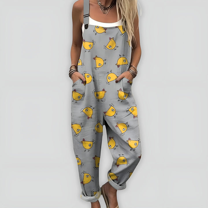 Bedruckter Jumpsuit Damen Umschlagsaum mit Verstellbaren Trägern