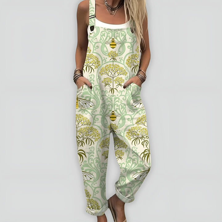 Bedruckter Jumpsuit Damen Umschlagsaum mit Verstellbaren Trägern