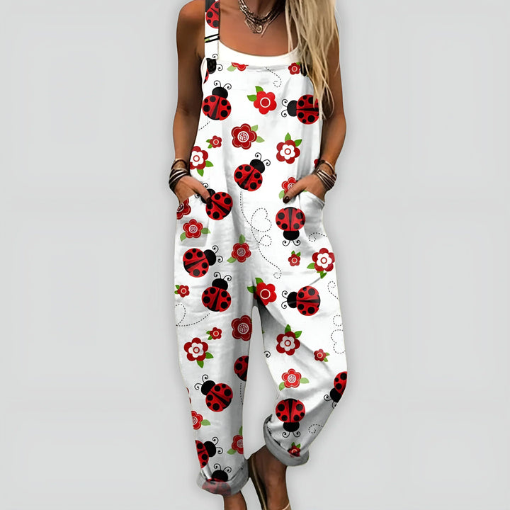 Bedruckter Jumpsuit Damen Umschlagsaum mit Verstellbaren Trägern