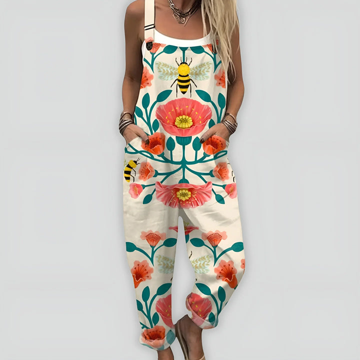 Bedruckter Jumpsuit Damen Umschlagsaum mit Verstellbaren Trägern