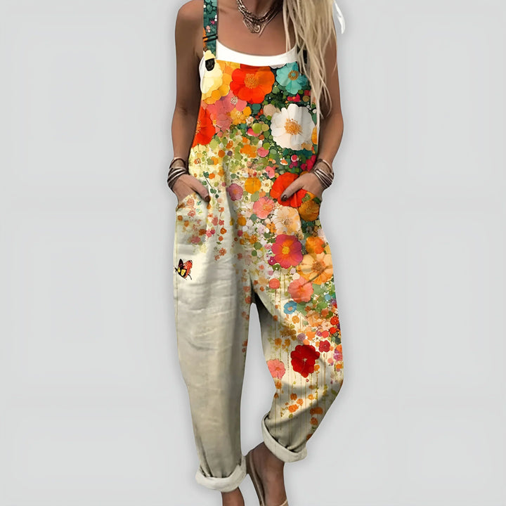 Bedruckter Jumpsuit Damen Umschlagsaum mit Verstellbaren Trägern