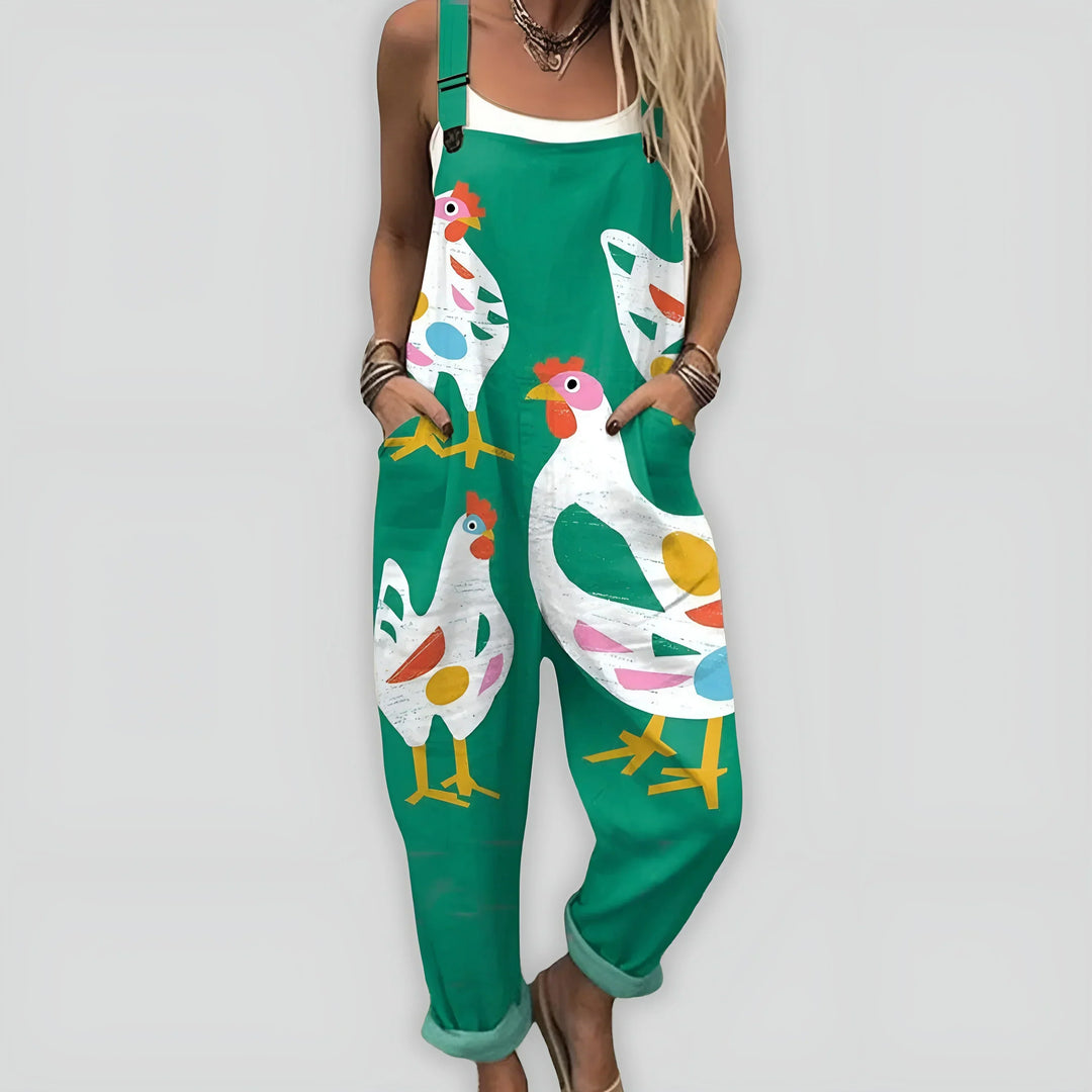 Bedruckter Jumpsuit Damen Umschlagsaum mit Verstellbaren Trägern