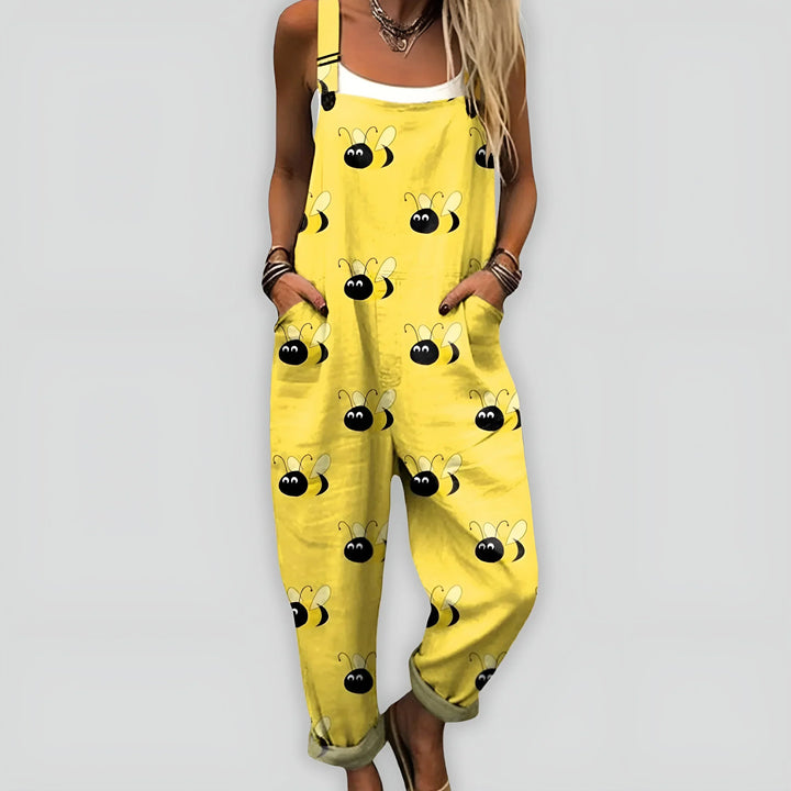 Bedruckter Jumpsuit Damen Umschlagsaum mit Verstellbaren Trägern