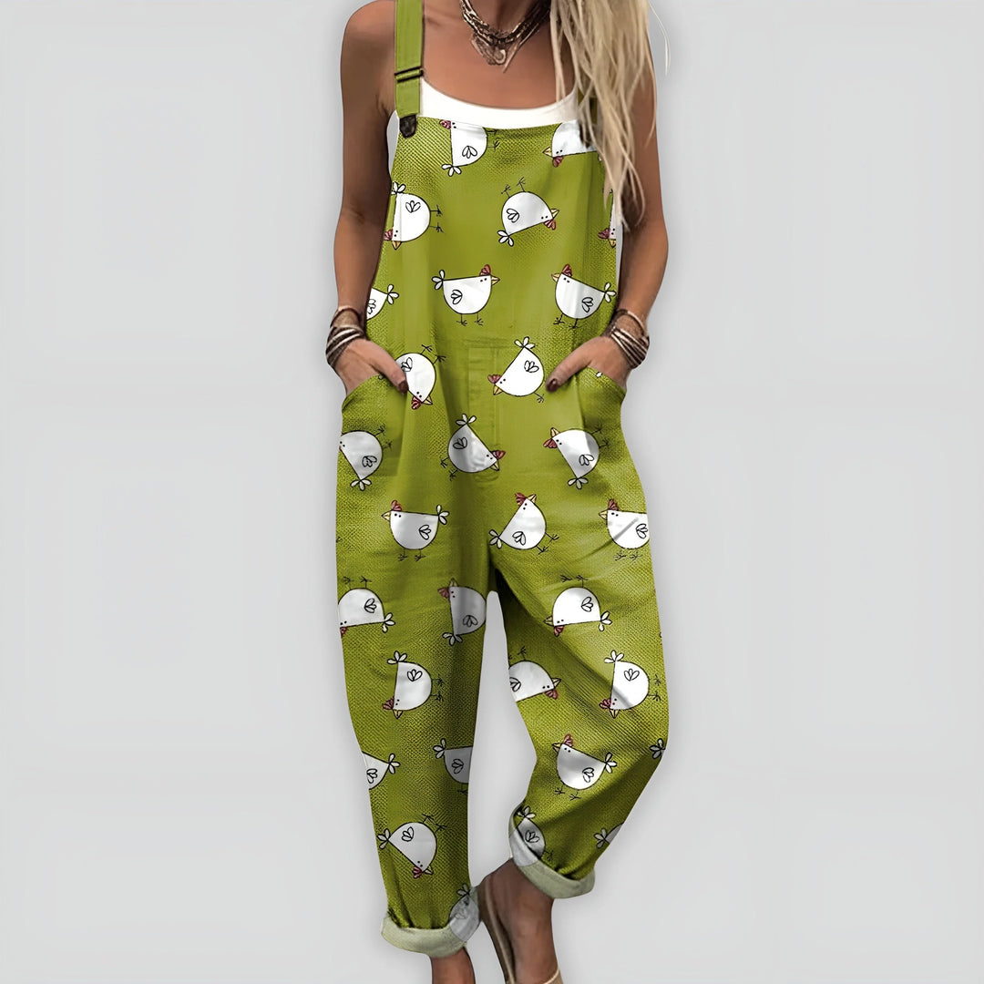Bedruckter Jumpsuit Damen Umschlagsaum mit Verstellbaren Trägern