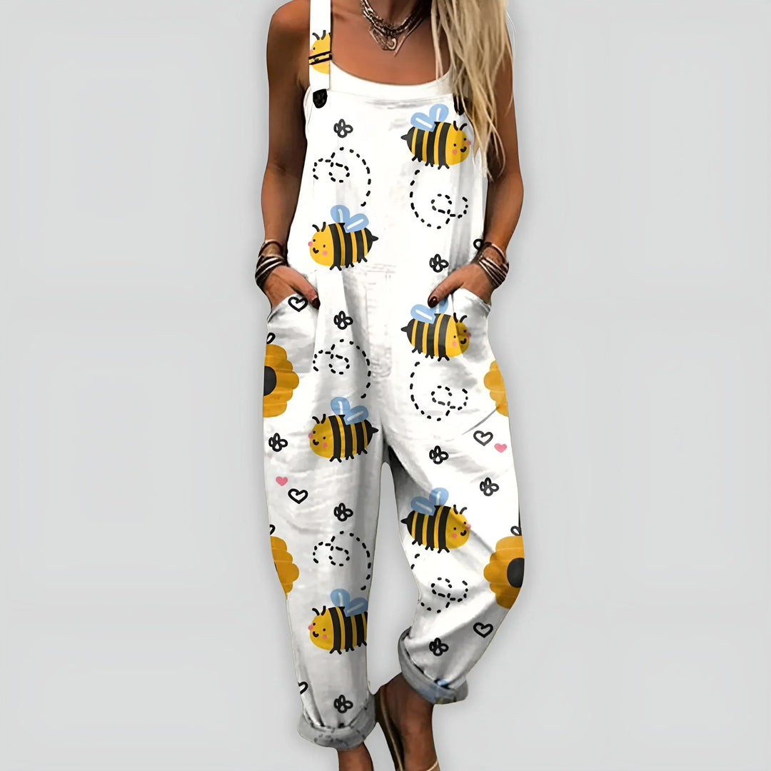 Bedruckter Jumpsuit Damen Umschlagsaum mit Verstellbaren Trägern