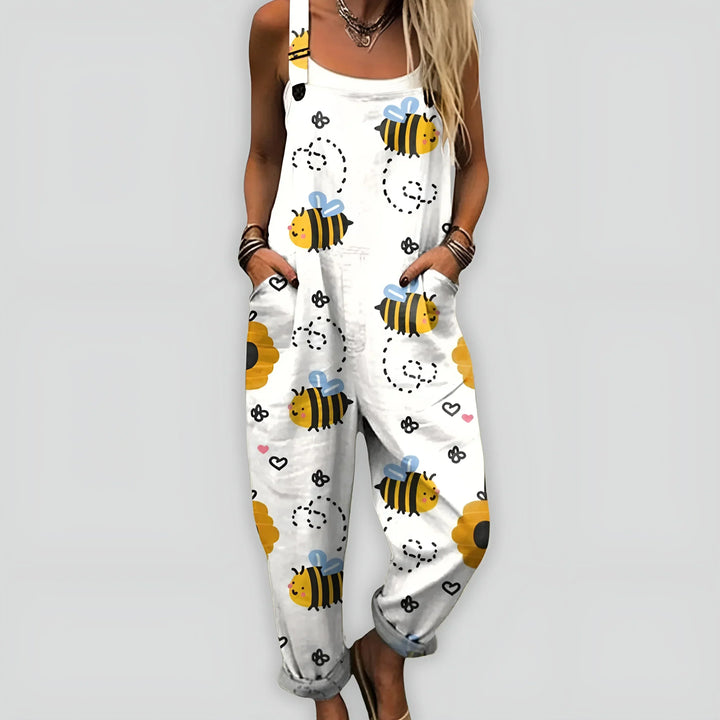 Bedruckter Jumpsuit Damen Umschlagsaum mit Verstellbaren Trägern