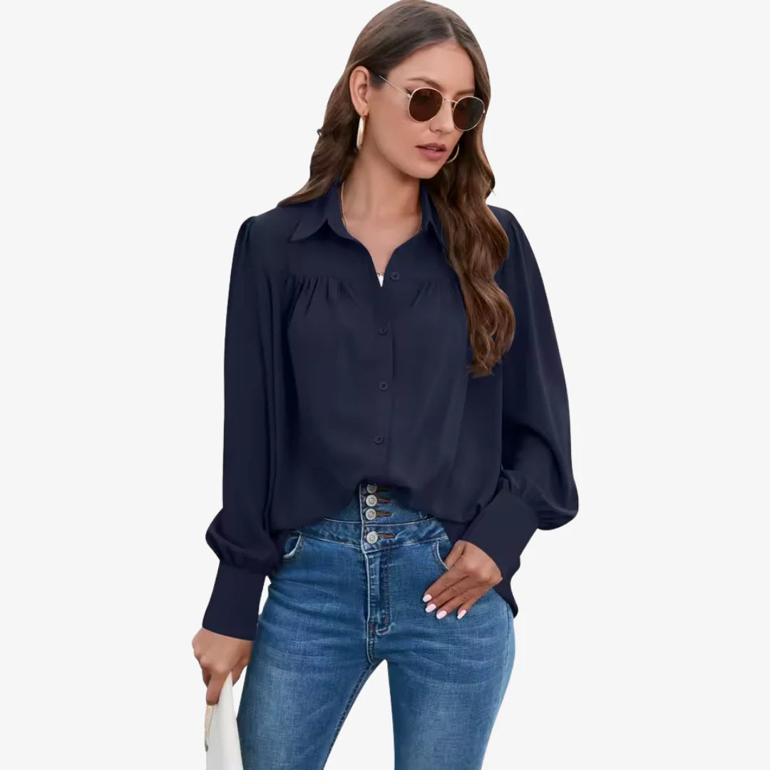 Bluse Damen mit Knopfleiste und langen Ärmeln Strukturierte Oberfläche mit breiten Manschetten