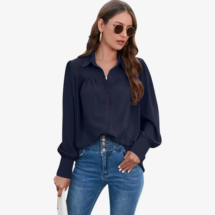 Bluse Damen mit Knopfleiste und langen Ärmeln Strukturierte Oberfläche mit breiten Manschetten