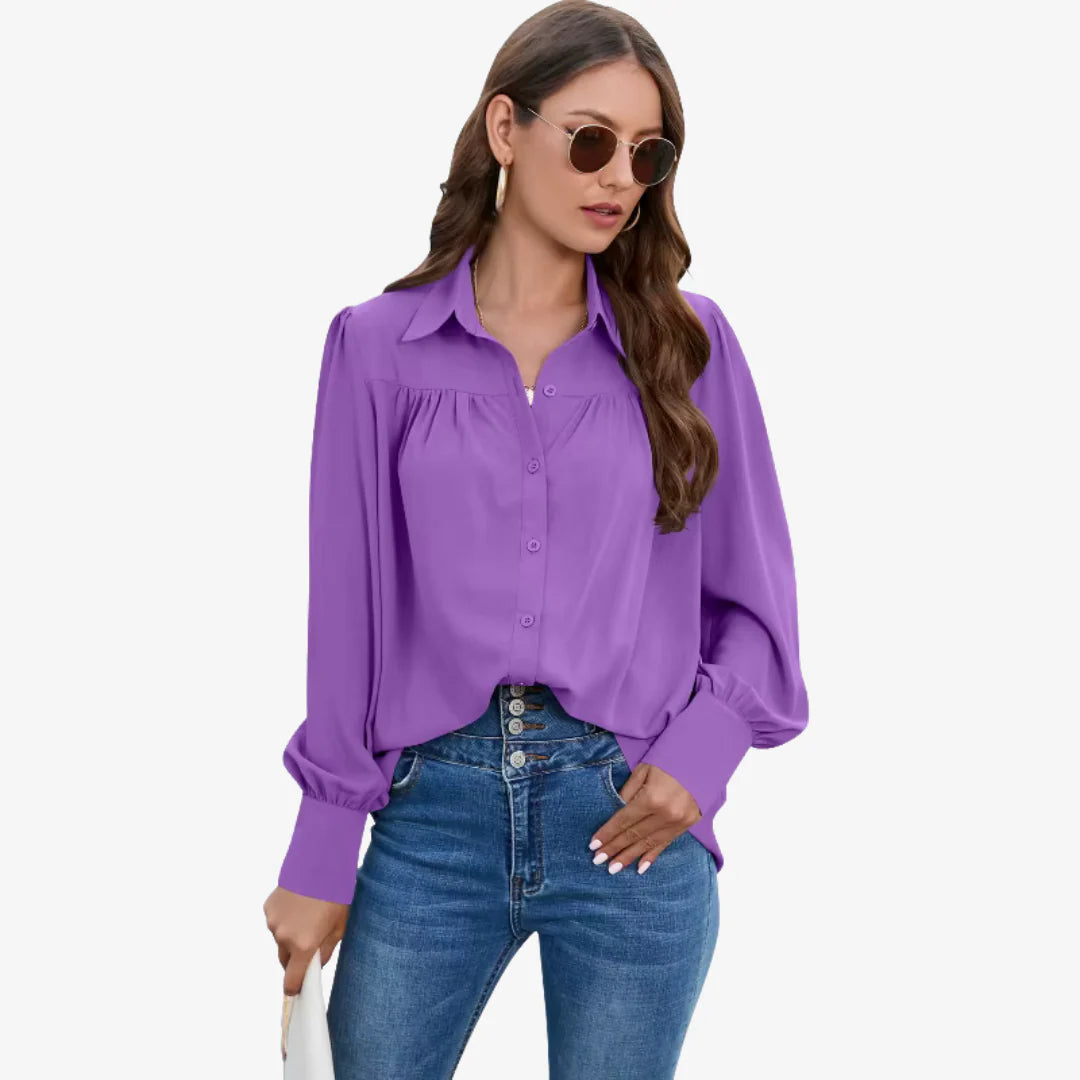 Bluse Damen mit Knopfleiste und langen Ärmeln Strukturierte Oberfläche mit breiten Manschetten
