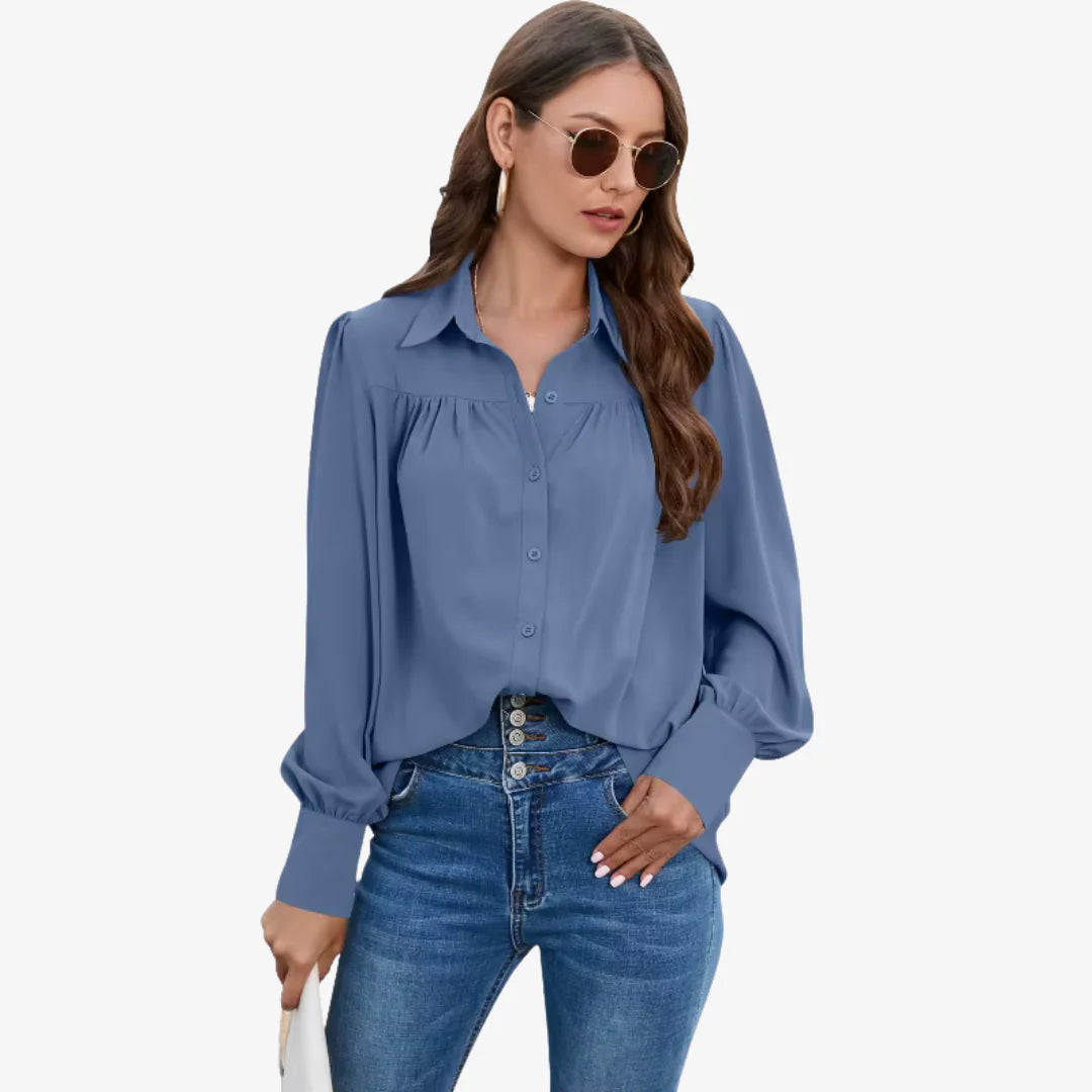 Bluse Damen mit Knopfleiste und langen Ärmeln Strukturierte Oberfläche mit breiten Manschetten