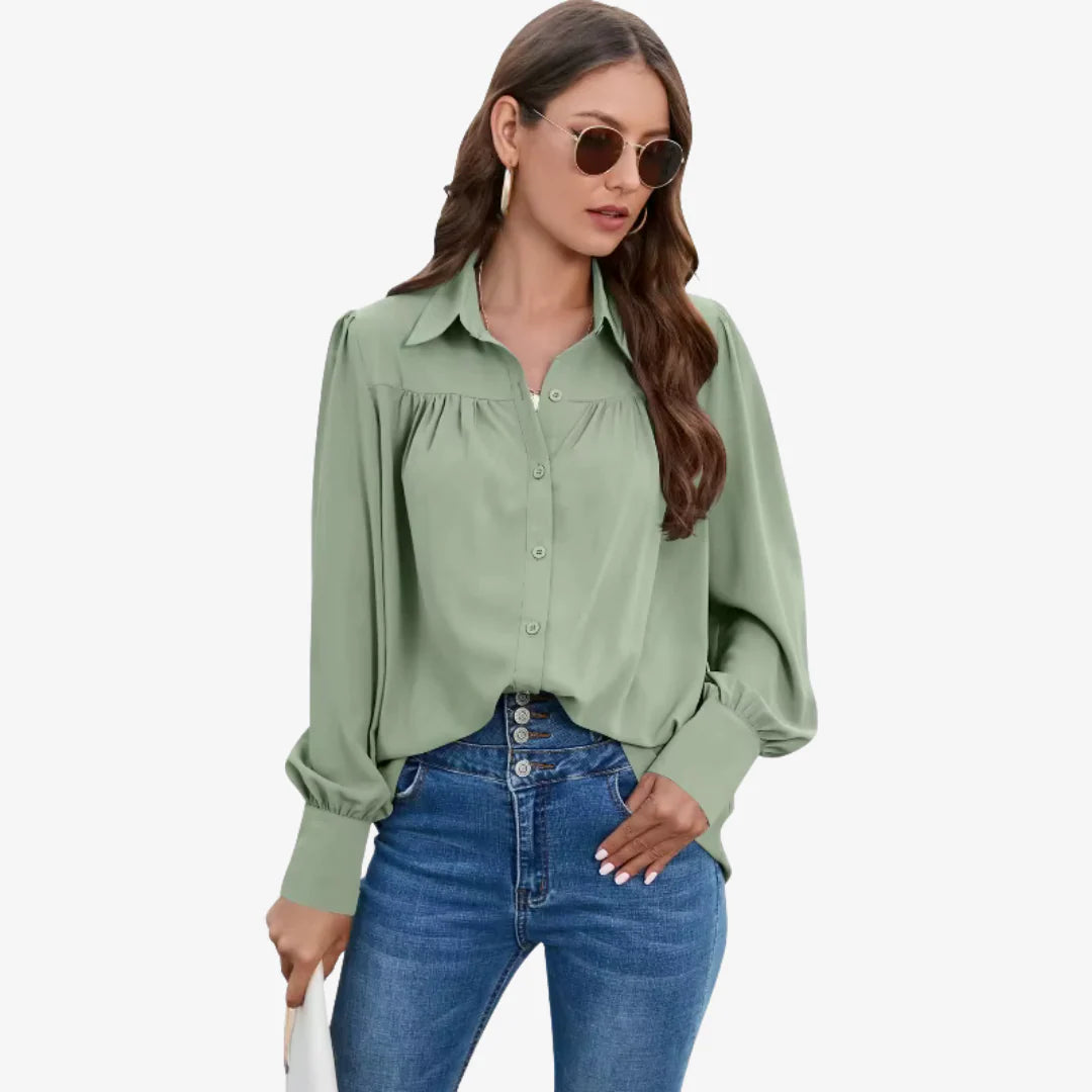 Bluse Damen mit Knopfleiste und langen Ärmeln Strukturierte Oberfläche mit breiten Manschetten