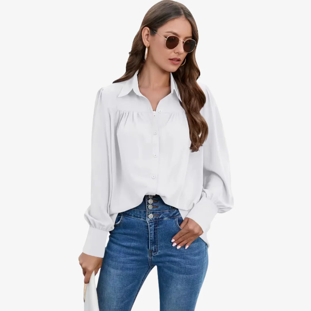 Bluse Damen mit Knopfleiste und langen Ärmeln Strukturierte Oberfläche mit breiten Manschetten