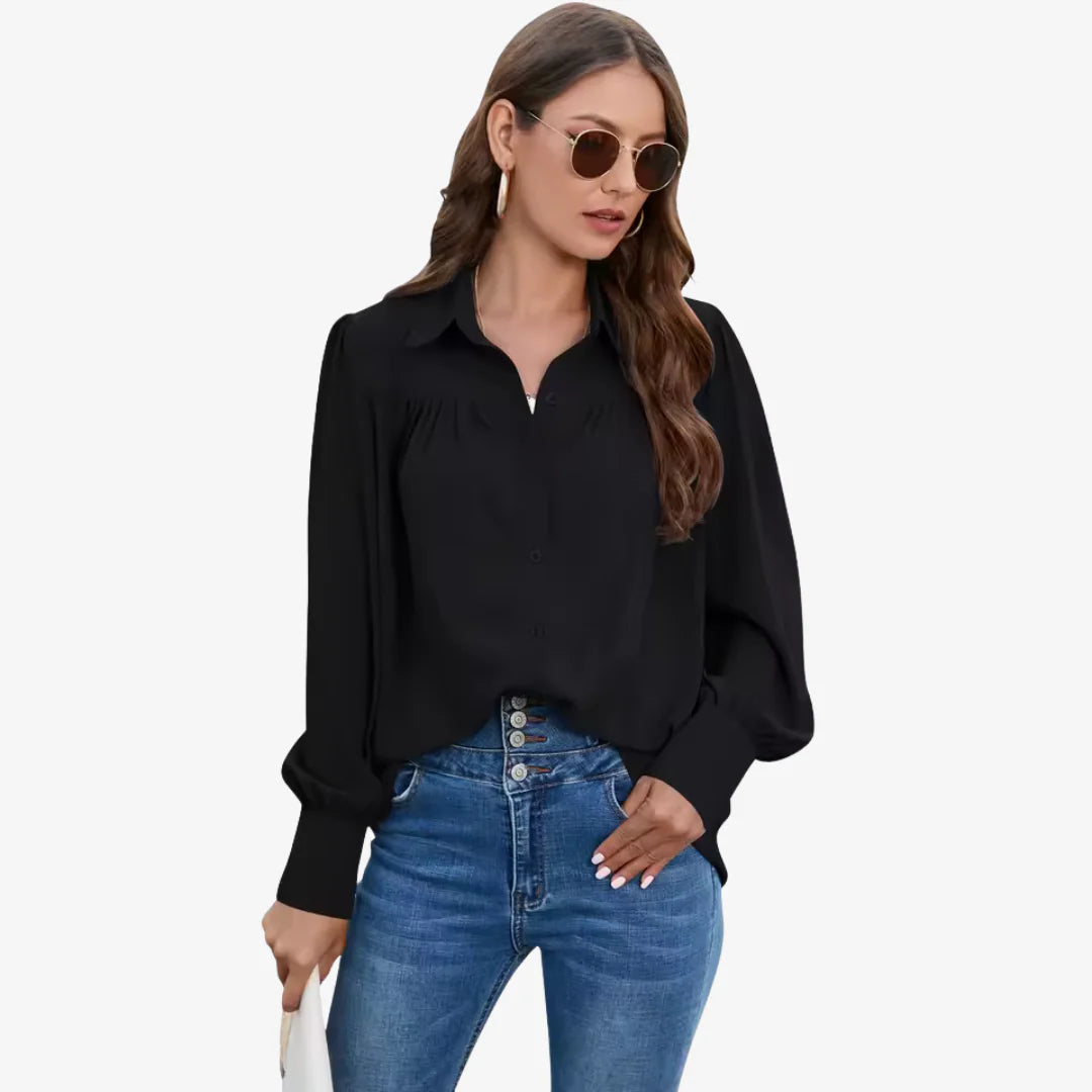 Bluse Damen mit Knopfleiste und langen Ärmeln Strukturierte Oberfläche mit breiten Manschetten