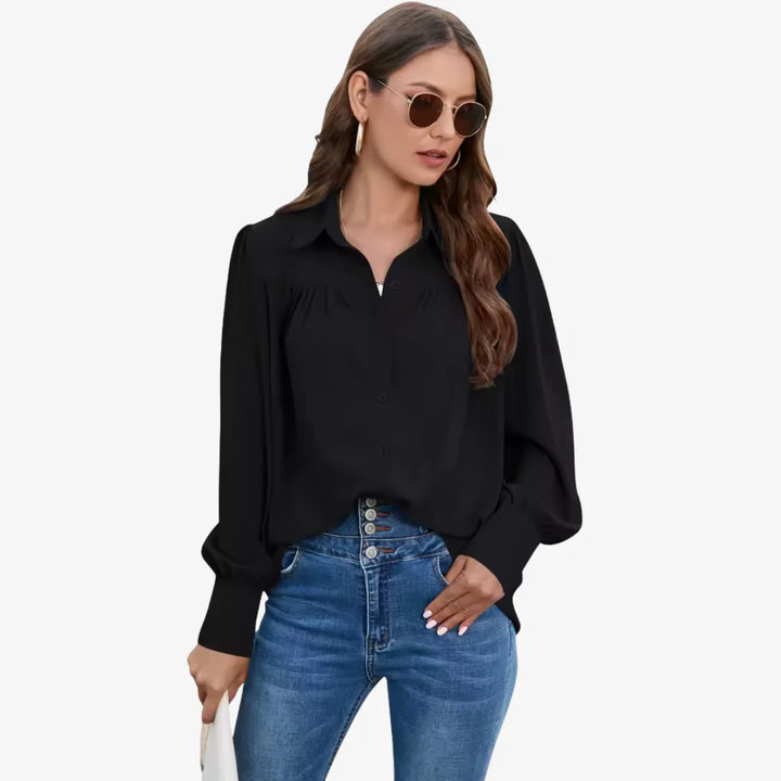 Bluse Damen mit Knopfleiste und langen Ärmeln Strukturierte Oberfläche mit breiten Manschetten