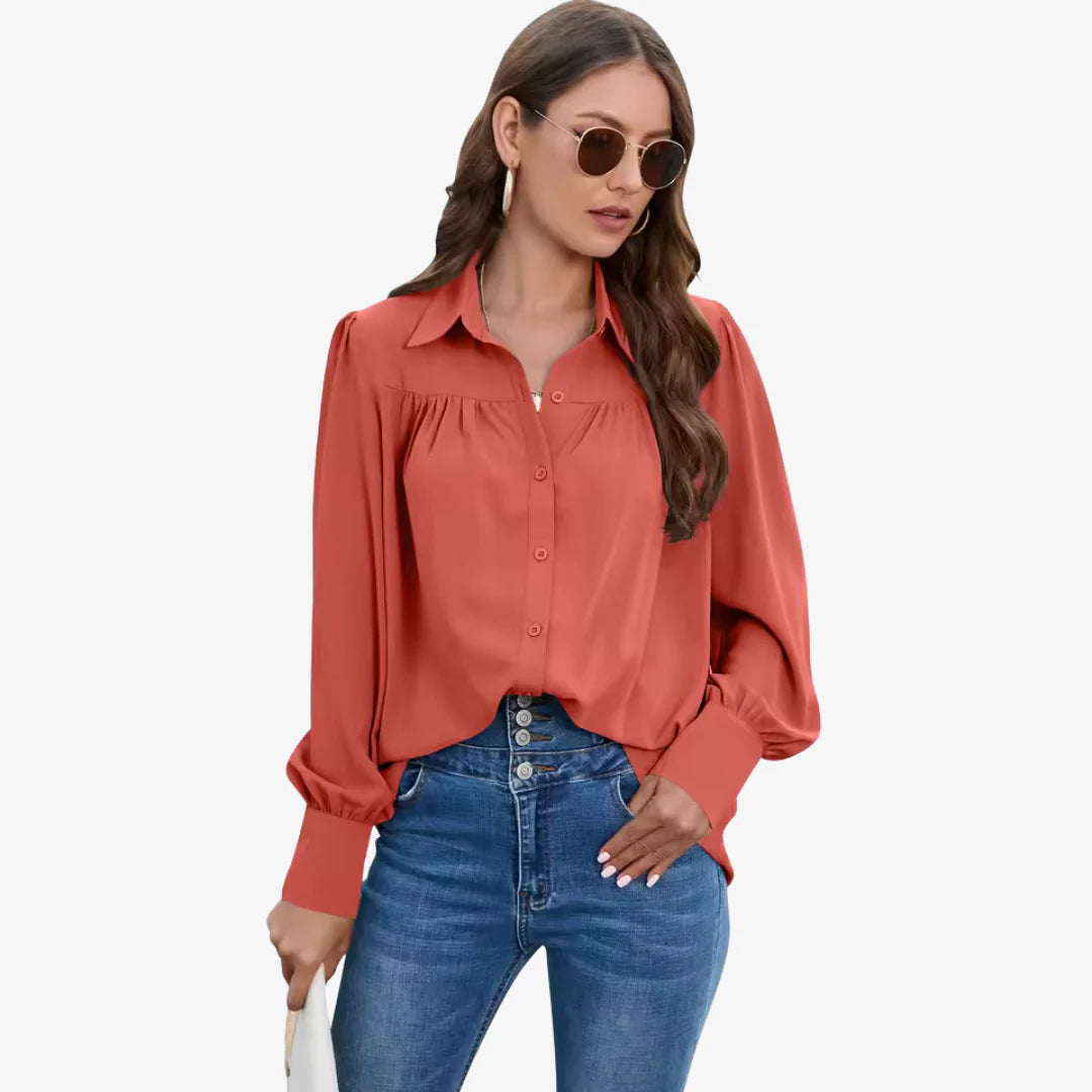 Bluse Damen mit Knopfleiste und langen Ärmeln Strukturierte Oberfläche mit breiten Manschetten