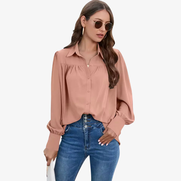 Bluse Damen mit Knopfleiste und langen Ärmeln Strukturierte Oberfläche mit breiten Manschetten