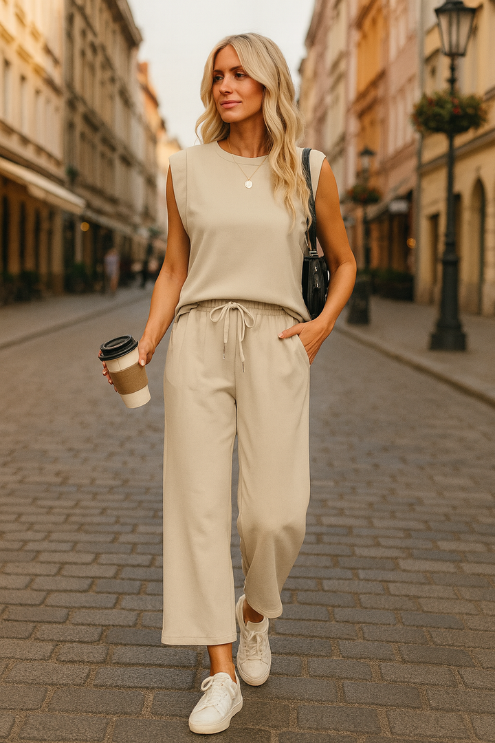 Zweiteiliges Loungewear-Set Damen Weiche Oberfläche mit Strukturierten Schultern
