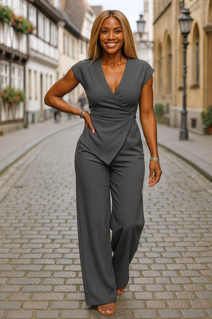 Zweiteiliges Hosen-Set Damen Strukturierte Oberfläche mit weitem Beinabschluss