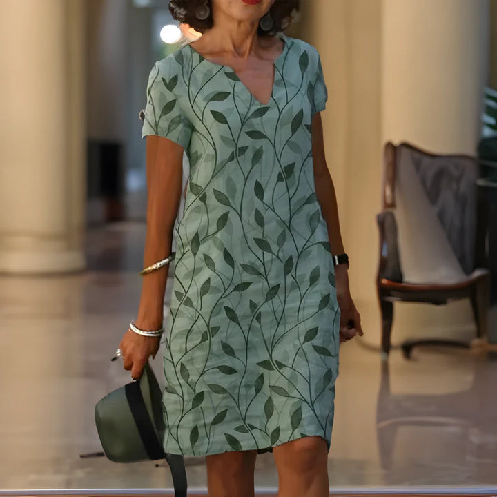 Chiffon-Sommerkleid Damen Bedruckte Oberfläche mit V-Schlitz-Ausschnitt