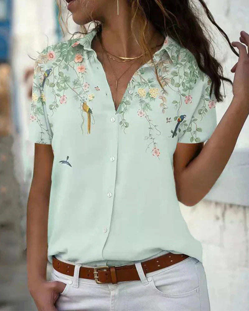 Damen Bluse mit kurzen Ärmeln Bedruckte Oberfläche mit klassischem Kragen