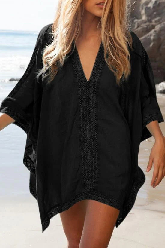 Damentunika Strand Cover-Up Oberschenkellänge mit Spitzendetails
