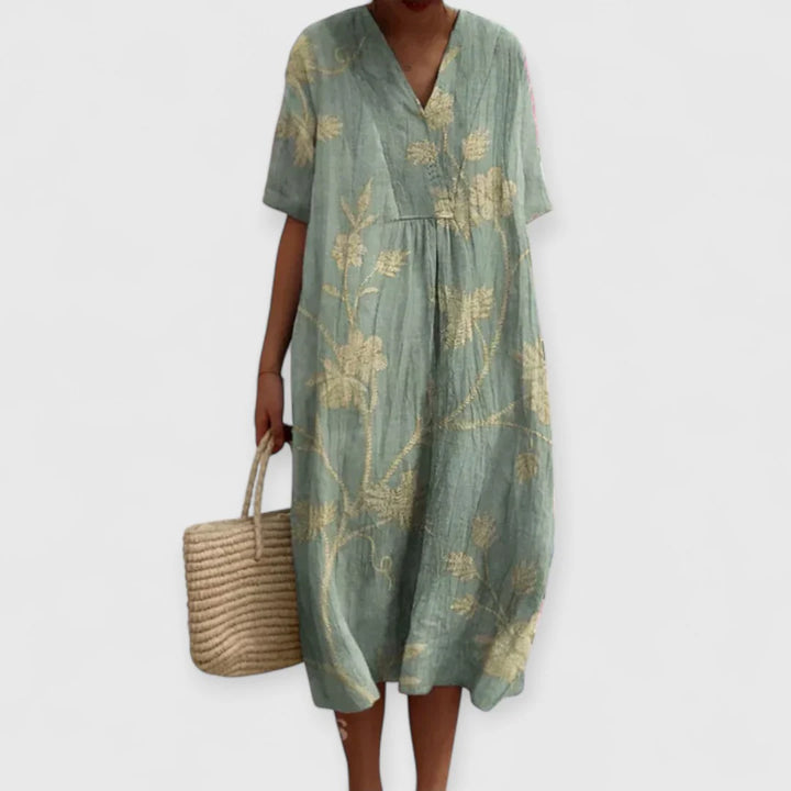 Geblümtes Midikleid Damen Strukturierte Oberfläche mit botanischem Print
