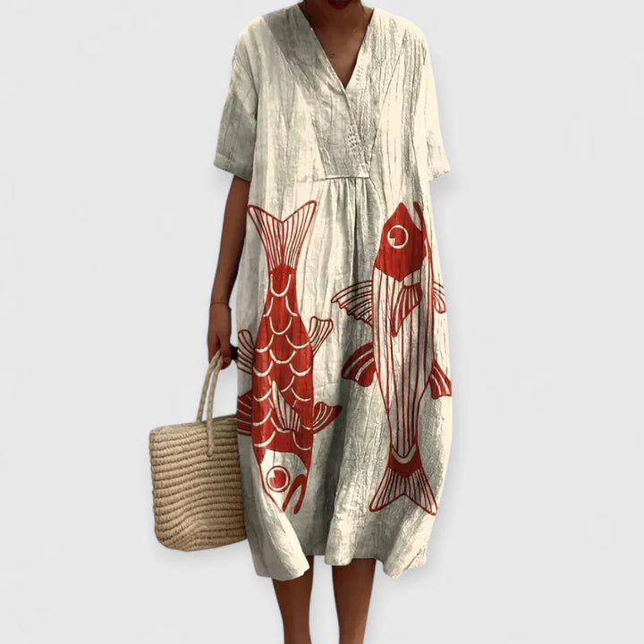 Geblümtes Midikleid Damen Strukturierte Oberfläche mit botanischem Print