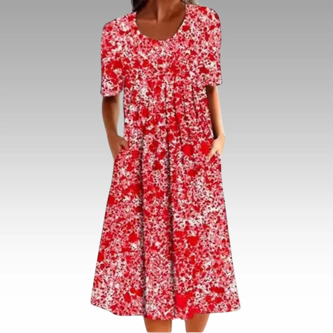 Geblümtes Midikleid Damen Bedruckte Oberfläche mit Seitentaschen