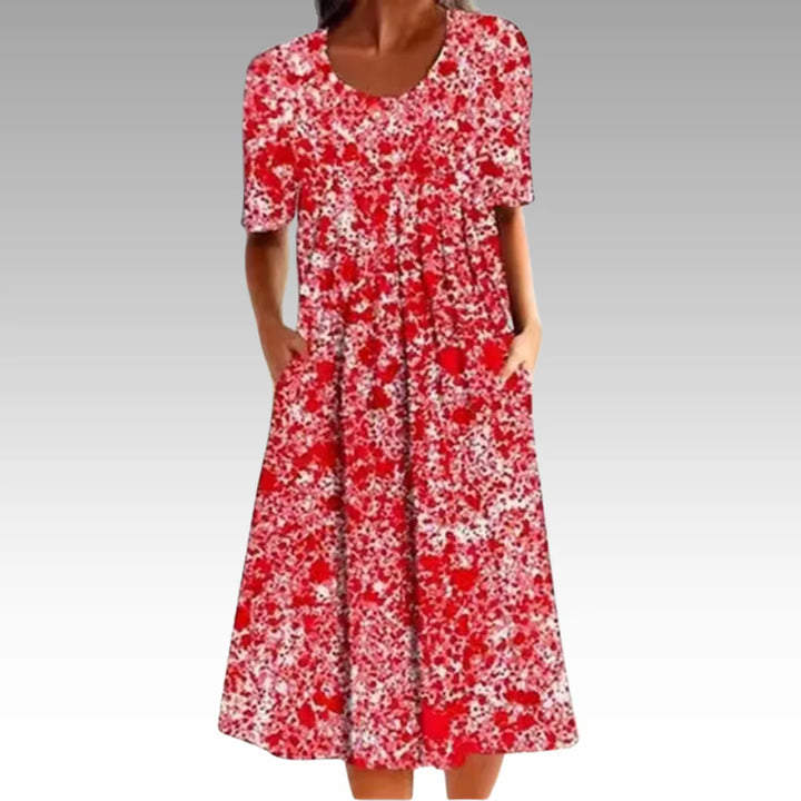 Geblümtes Midikleid Damen Bedruckte Oberfläche mit Seitentaschen