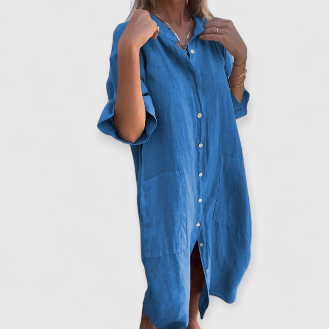 Hemdblusenkleid Damen Fließende Form mit durchgehender Knopfleiste