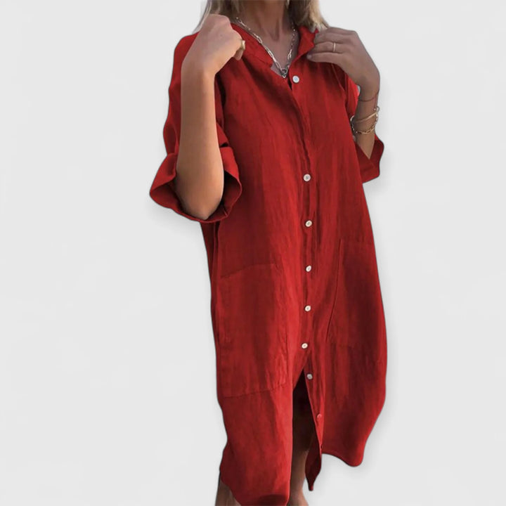 Hemdblusenkleid Damen Fließende Form mit durchgehender Knopfleiste