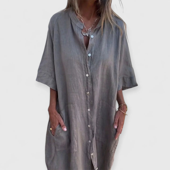 Hemdblusenkleid Damen Fließende Form mit durchgehender Knopfleiste