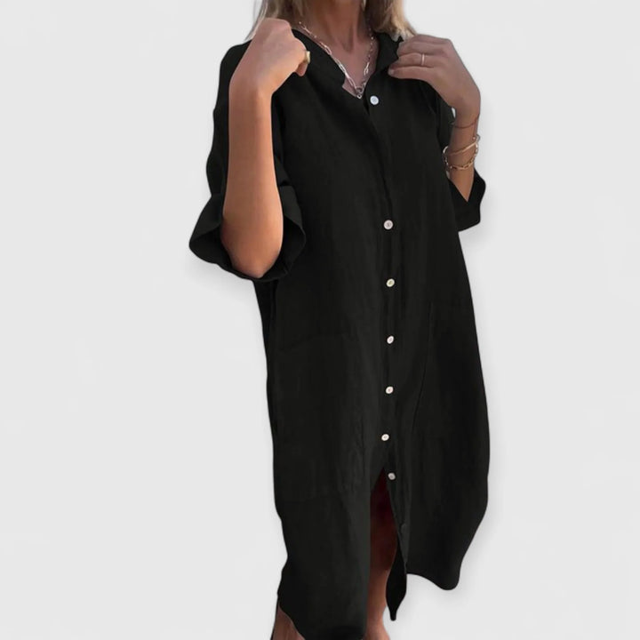 Hemdblusenkleid Damen Fließende Form mit durchgehender Knopfleiste