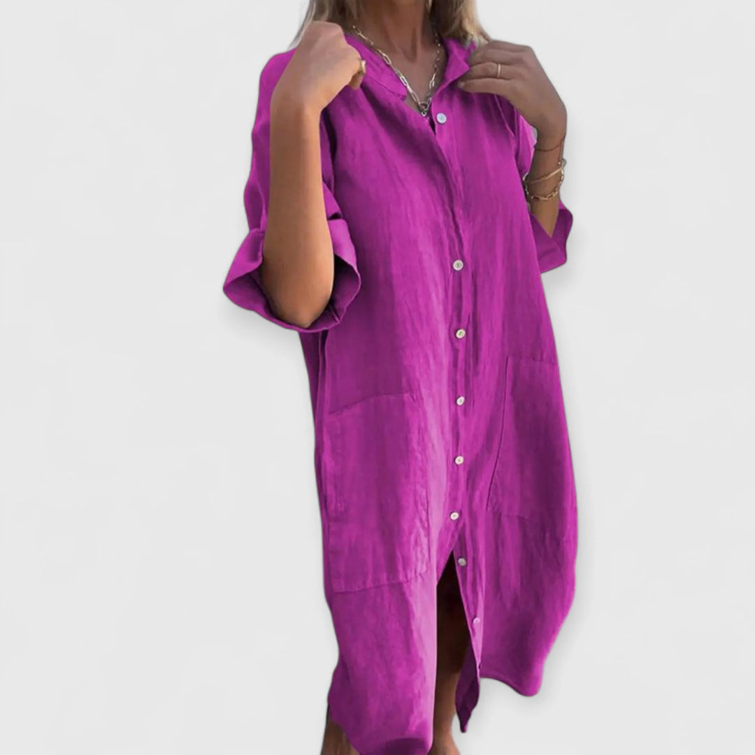 Hemdblusenkleid Damen Fließende Form mit durchgehender Knopfleiste