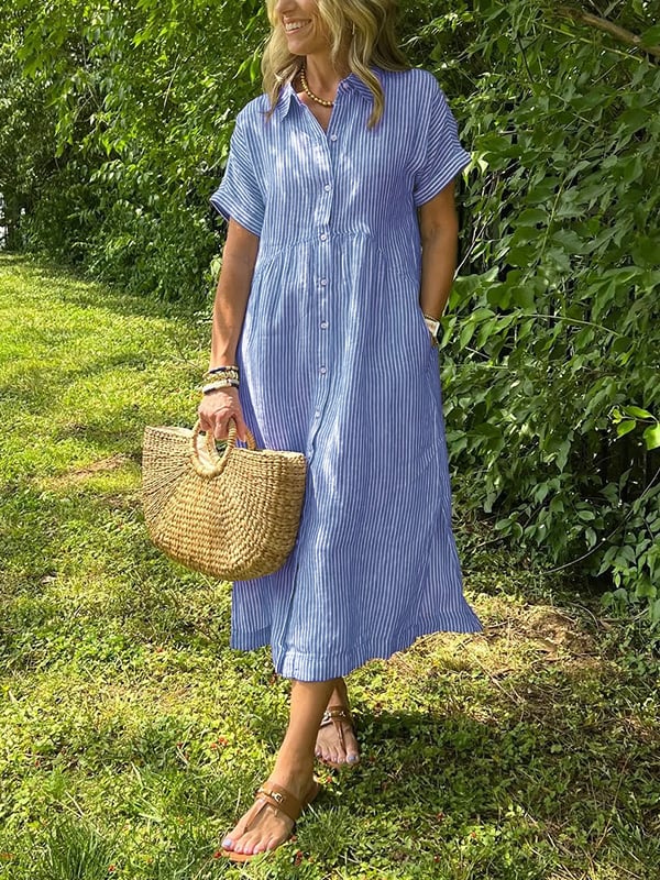 Hemdkleid Midi Damen Vertikale Struktur mit Knopfleiste