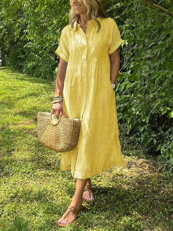 Hemdkleid Midi Damen Vertikale Struktur mit Knopfleiste