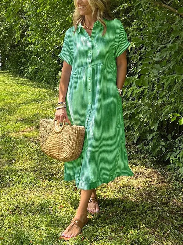 Hemdkleid Midi Damen Vertikale Struktur mit Knopfleiste