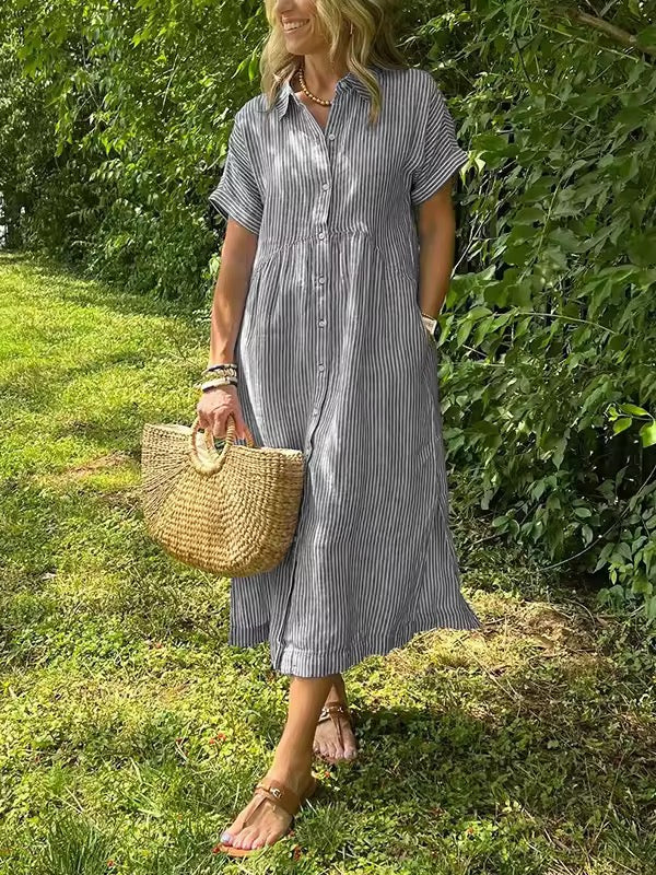 Hemdkleid Midi Damen Vertikale Struktur mit Knopfleiste