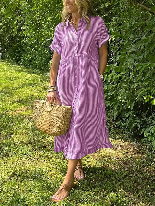 Hemdkleid Midi Damen Vertikale Struktur mit Knopfleiste