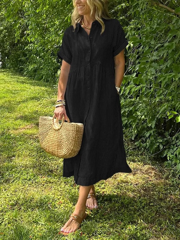 Hemdkleid Midi Damen Vertikale Struktur mit Knopfleiste