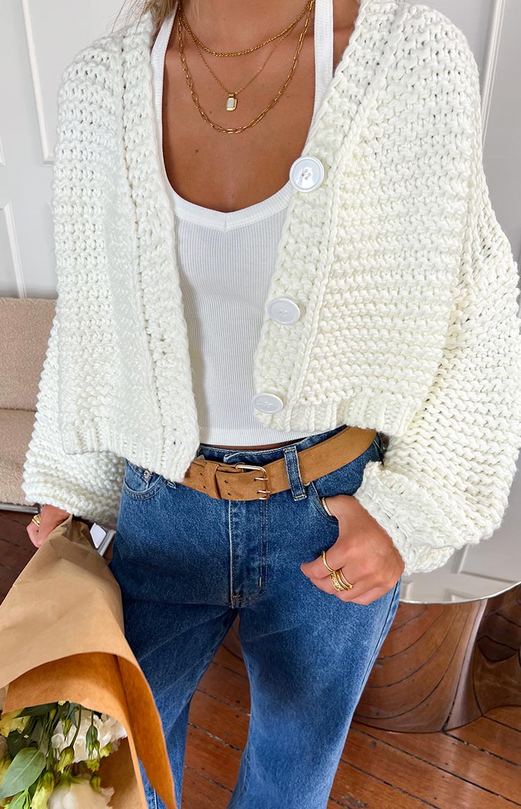 Jen Weißer Strickcardigan