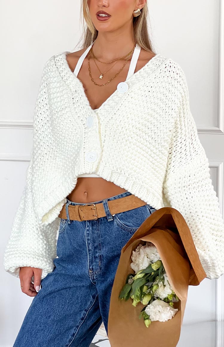 Jen Weißer Strickcardigan